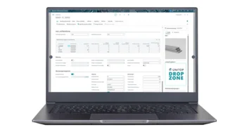 unitop interface with information on stock levels, dimensions and material data for an item