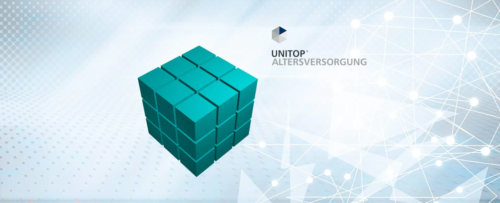 Headerbild: 3D-GOB-Würfel links neben unitop Altersversorgung-Logo.