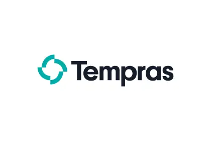 Logo von Tempras mit stilisierter türkisfarbener Zielgrafik und dunkelblauem Schriftzug auf Weiß
