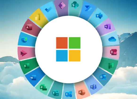 Microsoft Modern Work Umgebung. Alle Logos aller Programme.