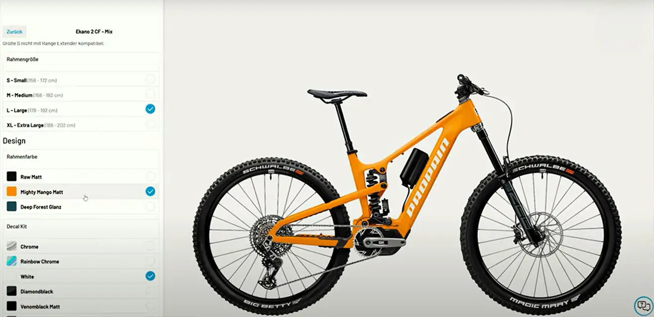 Individuelle Fahrradkonfiguration mit digitalem Produktkonfigurator im Webshop