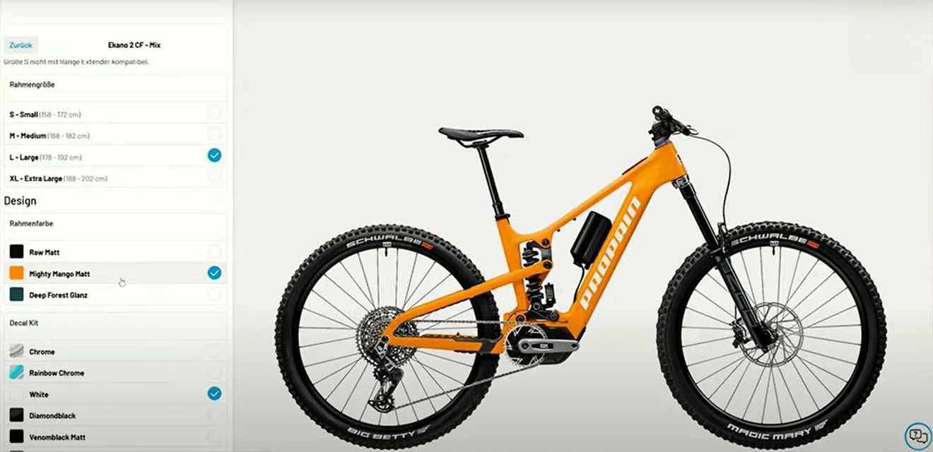 Customised bicycle configuration with digital product configurator in an online shop