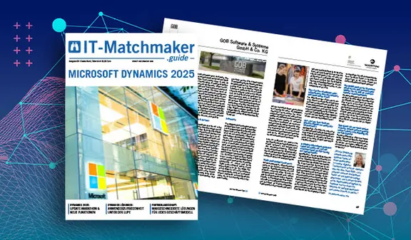 Titelbild des IT-Matchmaker-Guides 2025 mit Schwerpunkt Microsoft Dynamics und Fachbeitrag der GOB