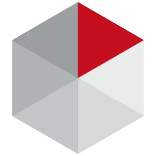 Sechseckiges unitop-Logo mit rot eingefärbtem Dreieck oben rechts.