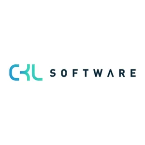 Logo of CKL Software GmbH with stylised lettering in shades of blue and turquoise on White