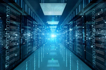 Modern, highly interconnected IT infrastructure Highly interconnected IT infrastructure in a cutting-edge server room