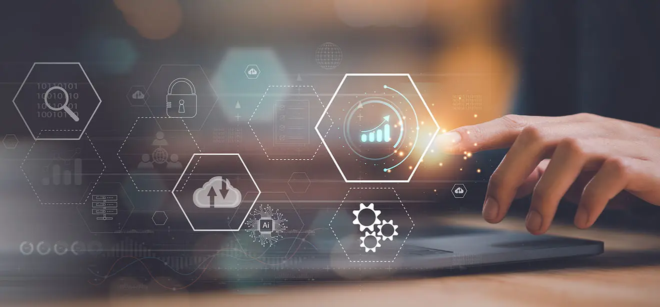 Icons with all the components of a complex IT infrastructure: Performance icon selected