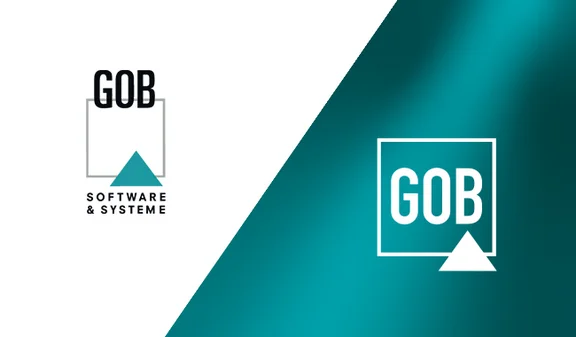 GOB-Logo-Redesign 2026: Vorher–Nachher-Vergleich Alt und neu: Links altes GOB Software & Systeme-Logo, rechts neues GOB-Logo im Quadrat.