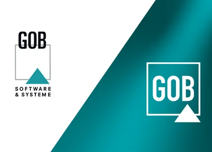 GOB-Logo-Redesign 2026: Vorher–Nachher-Vergleich Alt und neu: Links altes GOB Software & Systeme-Logo, rechts neues GOB-Logo im Quadrat.