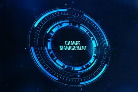 Change management dashboard Flyout image: Blue change management dashboard