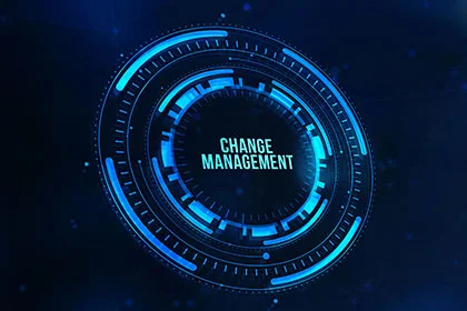 Change management dashboard Flyout image: Blue change management dashboard