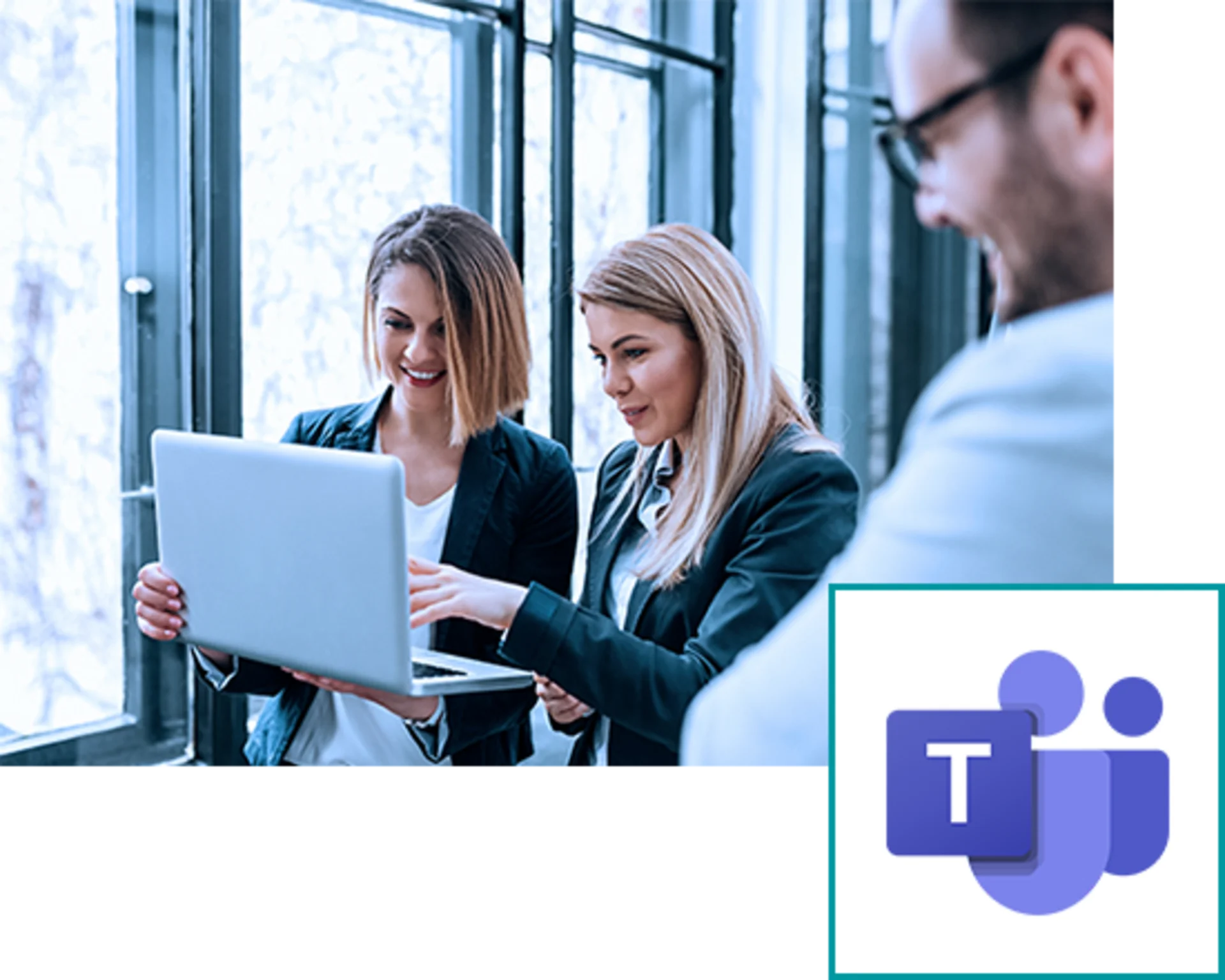 2 Frauen möchten über einen Arbeitslaptop Teams als Gast nutzen