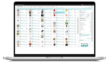 Laptop mit unitop-Oberfläche eines Großhandelsunternehmens: Artikelübersicht mit Bildern & Merkmalen