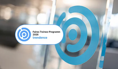 trendence Award „Faires Trainee-Programm 2026“ erhalten trendence Award mit Aufschrift „Faires Trainee-Programm 2026“ und blauem Logo im Vordergrund