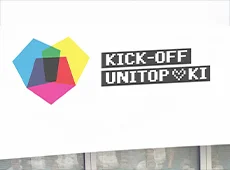 Graphic for the unitop AI kick-off, featuring a colourful cube motif and lettering.