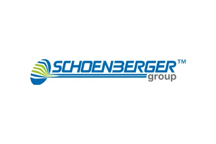Logo der Schoenberger Group mit blau-grüner Kugelgrafik und blauem Schriftzug.