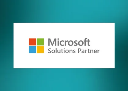 GOB als Microsoft Solutions Partner bestätigt Microsoft Solutions Partner-Logo auf türkisfarbenem Hintergrund.