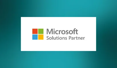 GOB als Microsoft Solutions Partner bestätigt Microsoft Solutions Partner-Logo auf türkisfarbenem Hintergrund.