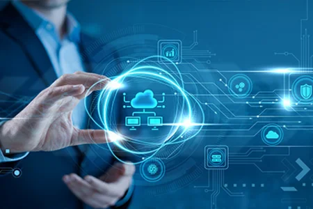 Symbolic image: Cloud, security and process icons – GOB’s IT governance consultancy for businesses.