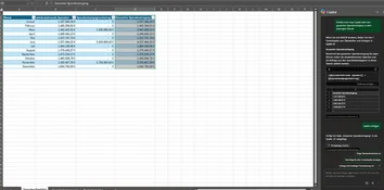 Microsoft 365 Copilot erstellt eine Excel-Spaltenformel zur Berechnung des gesamten Spendeneingangs