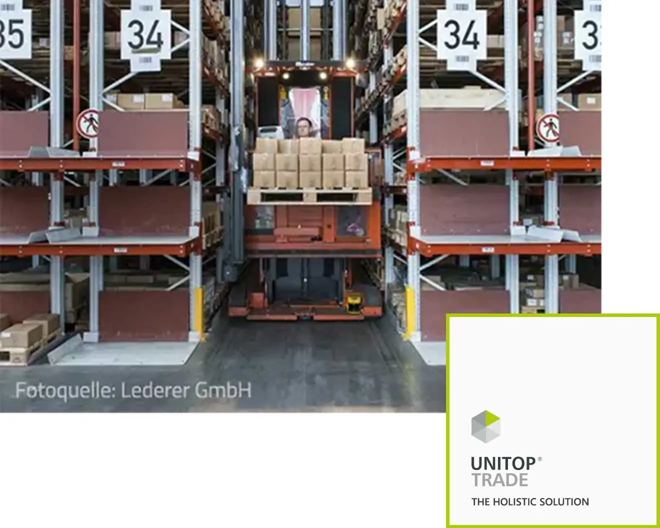 Automated storage system with boxes and unitop trade logo at the bottom right