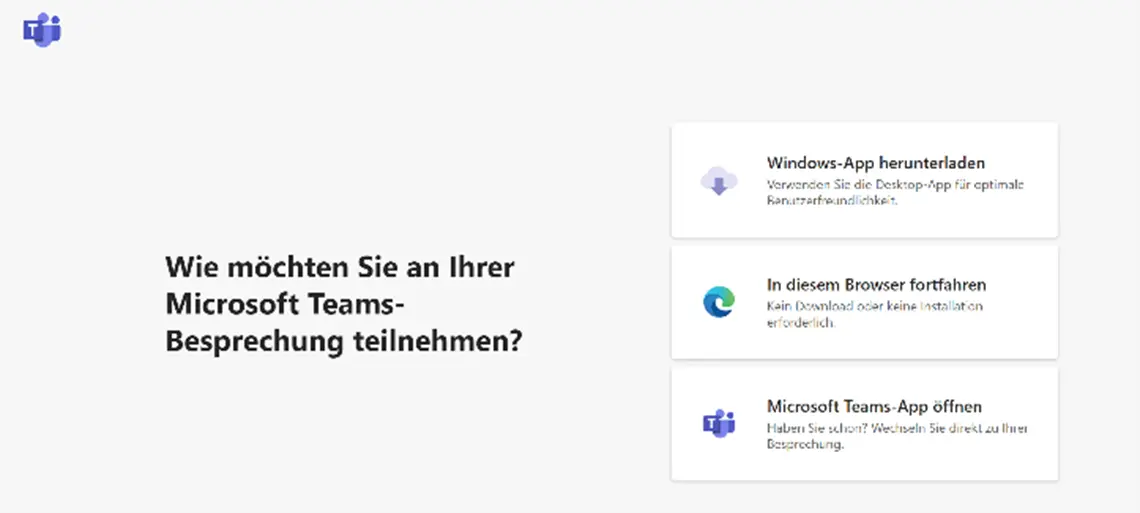 Teams im Browser öffnen