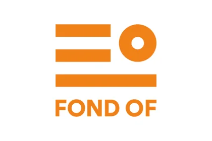 FOND OF logo with orange lines and circle above the lettering.