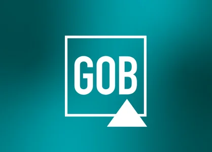 Hauptbild zur Neugestaltung des GOB-Logos 2026: Türkisverlauf mit neuem GOB-Logo in der Mitte.