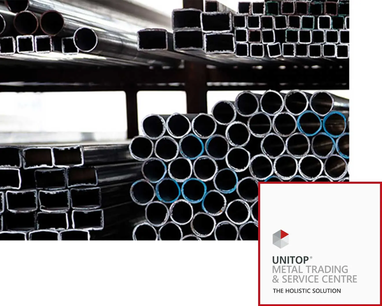 Stacked metal pipes and unitop metal trading and service centre