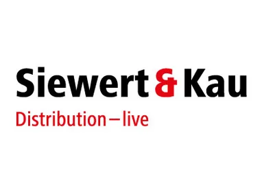 Logo von Siewert & Kau mit schwarzem Firmenschriftzug und rotem Claim „Distribution–live“.