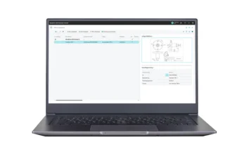 DMS search results with hit list; preview of a technical drawing in WebView on the right