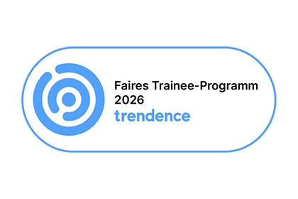 trendence Award „Faires Trainee-Programm 2026“ erhalten Siegel „Faires Trainee-Programm 2026“ von trendence mit blauem Symbol.