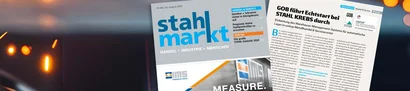 Stahlkrebs-Echtstart im stahlmarkt-Magazin Juli/August 2024 Deckblatt stahlmarkt-Magazin Juli–August 2024 mit Advertorial zu GOB-Bericht