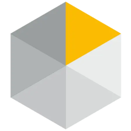 Hexagonal unitop logo with yellow coloured triangle at the top right.