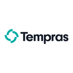 Tempras: logo Tempras logo with stylised turquoise target graphic and dark blue lettering on White