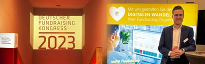 Tim Wagemans am GOB-Stand auf dem Deutschen Fundraising Kongress (DFK) 2023 Tim Wagemans am GOB-Stand auf dem Deutschen Fundraising Kongress (DFK) 2023