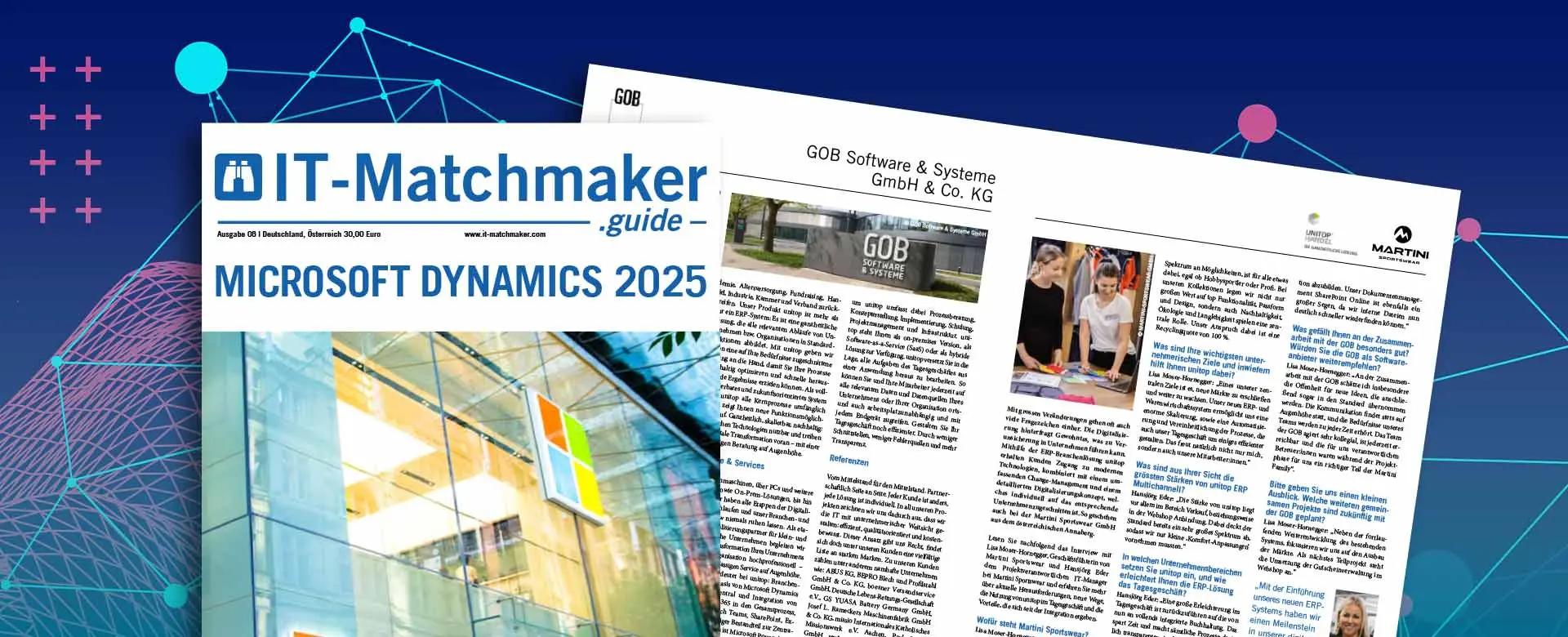 Titelbild des IT-Matchmaker-Guides 2025 mit Schwerpunkt Microsoft Dynamics und Fachbeitrag der GOB