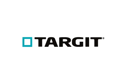 Logo des Business-Intelligence-Anbieters TARGIT mit schwarzem Schriftzug und türkisfarbenem Quadrat