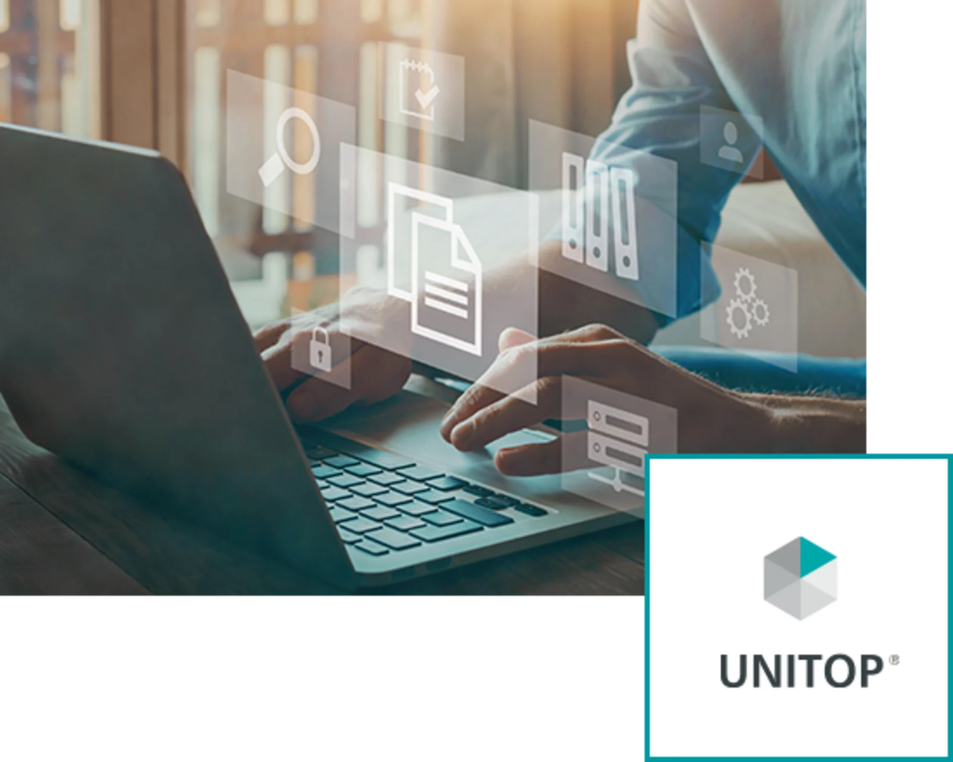 Laptop mit Dokumentensymbolen (DMS)