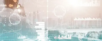 Geschäftsperson mit digitalen Datenanalysen, Diagrammen und Prozessvisualisierungen als BI-Symbol