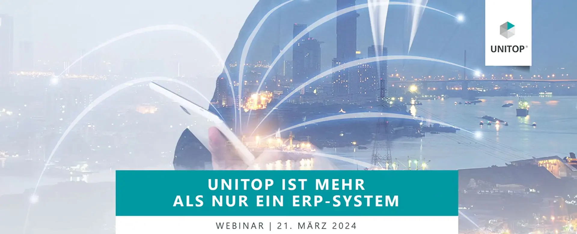 Headerbild mit Titelfolie der Präsentation für das Webinar "unitop ist mehr als nur ein ERP-System"