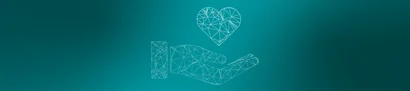 KI für Non-Profits: mehr Wirkung mit Microsoft Eine stilisierte Hand hält ein geometrisch gezeichnetes Herz vor türkisfarbenem Hintergrund.
