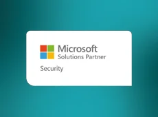 Microsoft partner designation for the Security solution area on a turquoise background.