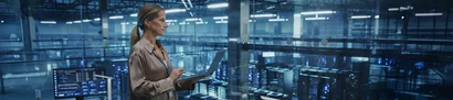 Security audit: identifying vulnerabilities, determining appropriate measures Symbolic image: An auditor checks systems in the data centre on a laptop for a security audit.