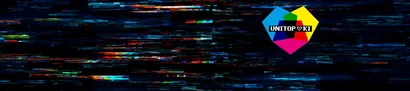 Altersversorgung meets KI | unitop | 1905 x 425 Pixel Farbiges Logo mit Schriftzug "UNITOP liebt KI" auf digitalem, abstrakt verpixeltem Hintergrund
