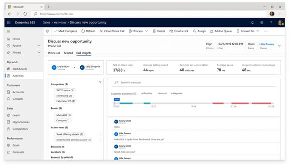 Dynamics 365 Sales Oberfläche - Coaching in Echtzeit
