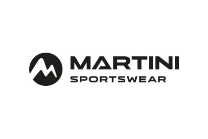 Logo of the MARTINI SPORTSWEAR GmbH MARTINI SPORTSWEAR logo with black M insignia and lettering.