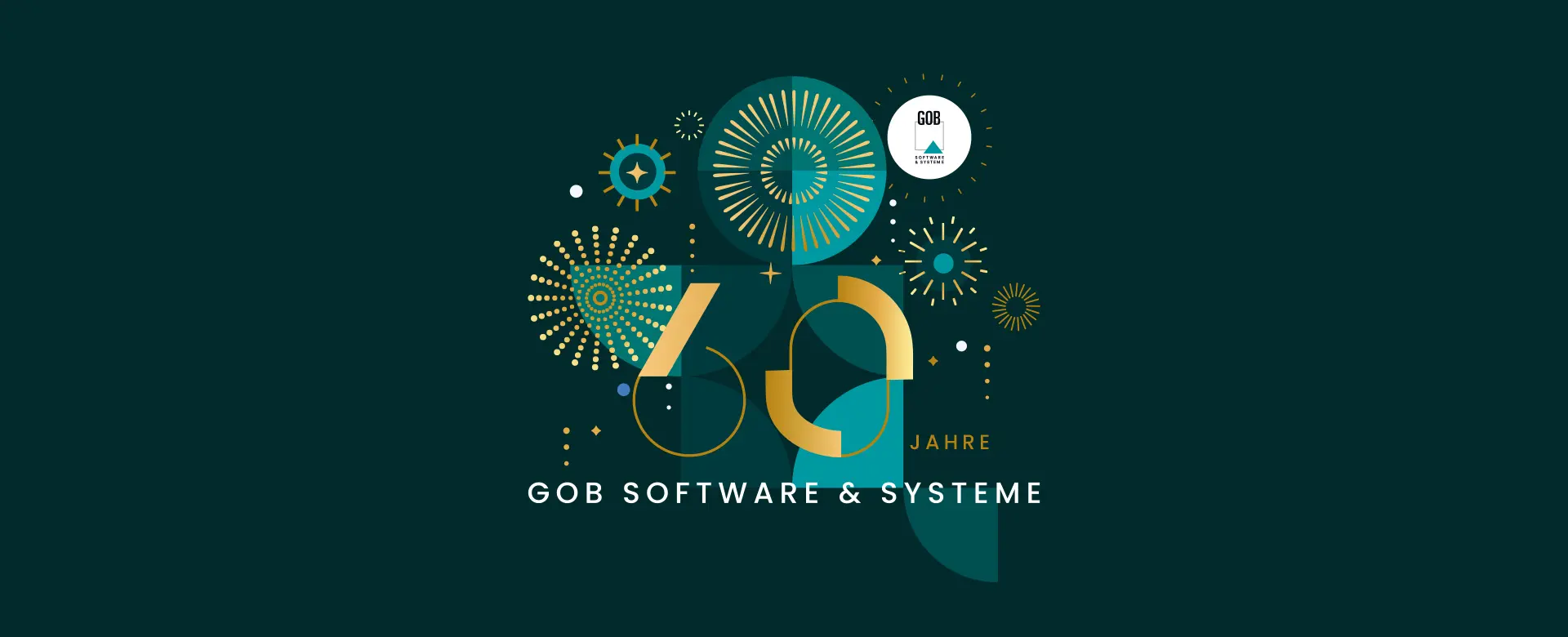 Jubiläumsgrafik zum 60-jährigen Bestehen der GOB Software & Systeme mit goldenen Designelementen