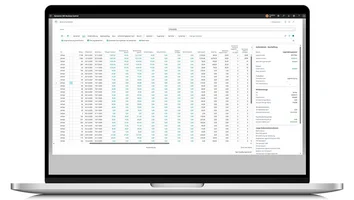List view with order and item data plus procurement and cargo information in unitop