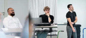 Collage mit zwei Azubis und einem GOB-Mitarbeiter bei der IT-Equipment-Ausgabe zum Ausbildungsstart